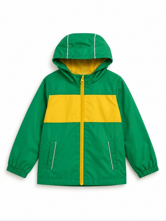Lily & Dan Other - Kids Green & Yellow Hooded Raincoat